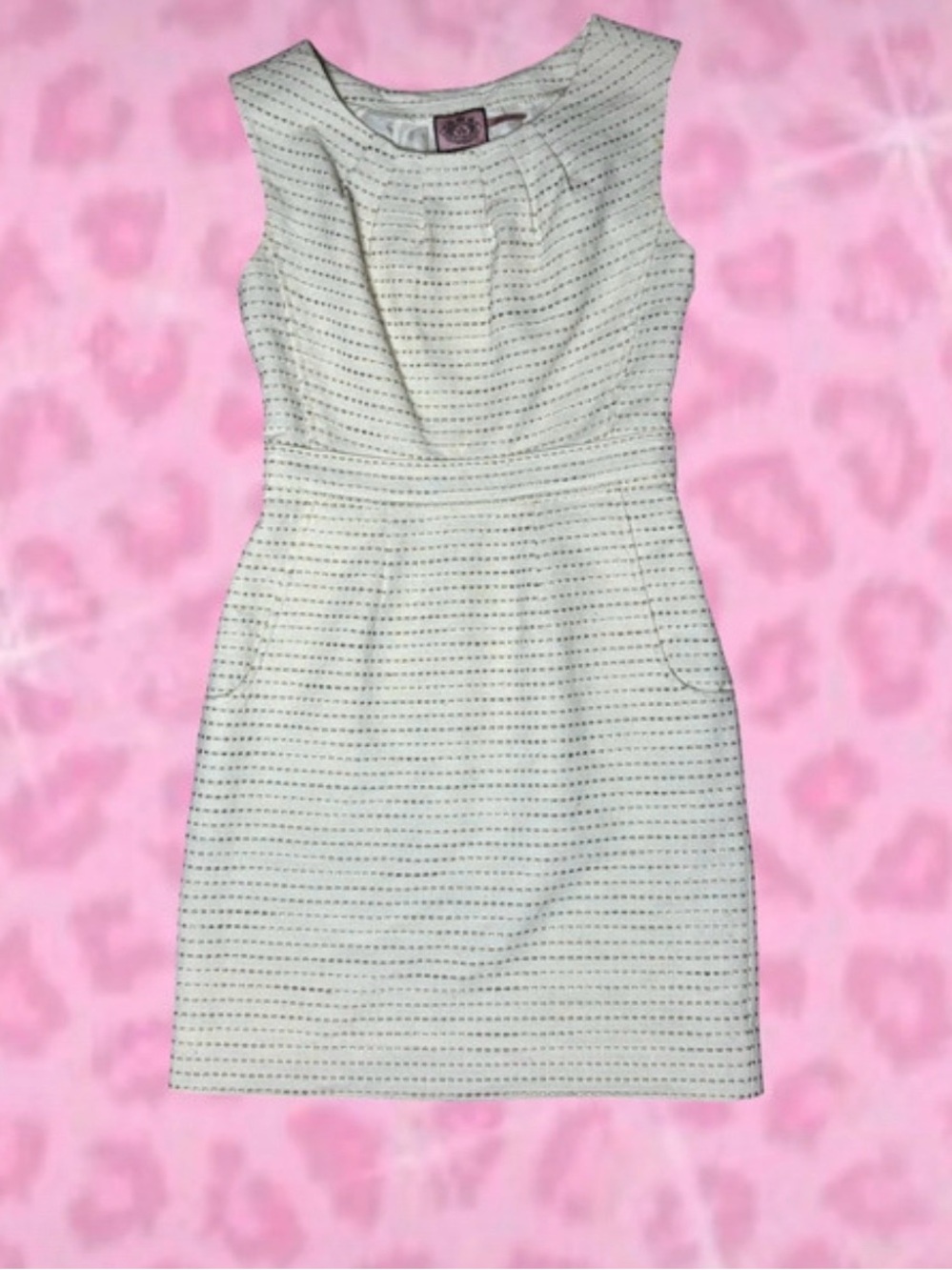 Juicy Couture Cream Sleeveless Shift Dress with Subtle Stripe